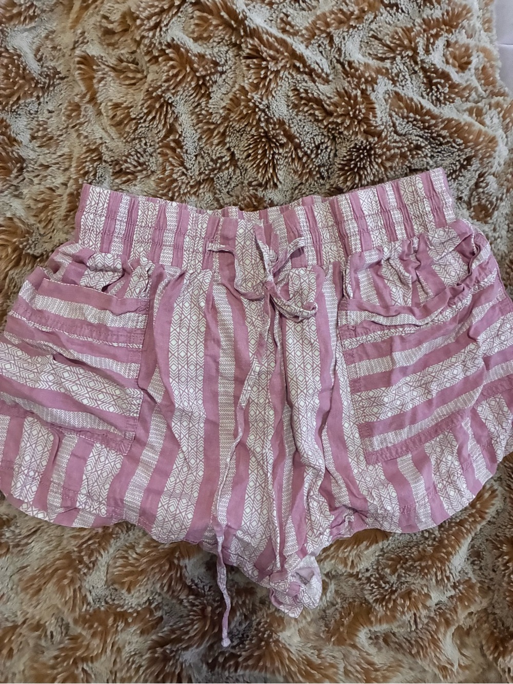 Free People Pink and White Striped High Waist Drawstring Shorts